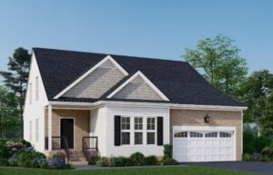 Rendering of the Juniper 3 bedroom. 2.5 bath B Elevation with brick accent masonry by Boyd Homes